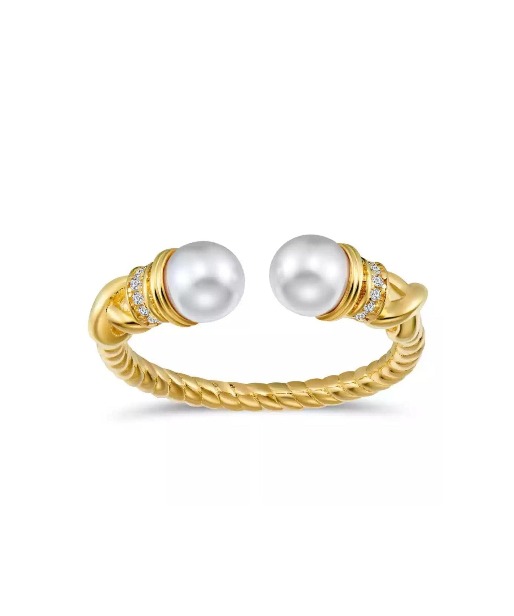 Pearl Ring with 2024 Twist Band, Pearl Charm Ring, Sterling Silver, Pearl Solitaire,