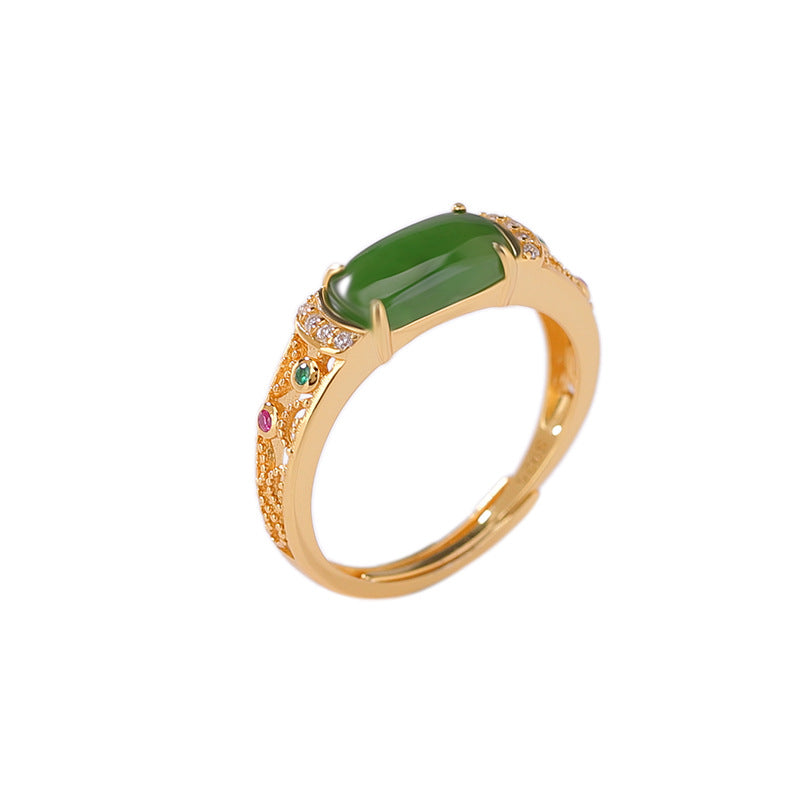 Hetian Jade Jasper Retro Ring - Main Image