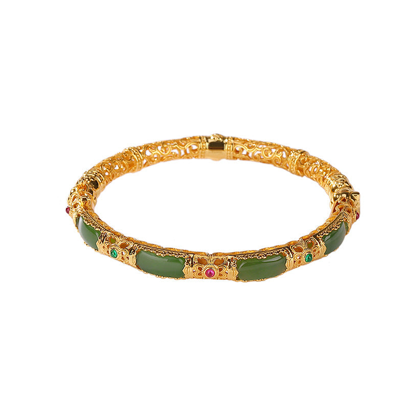 Green Jade Gold-Plated Silver Bangle