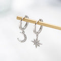 Haset Star Moon Asymmetric Earrings - Silver [PDIEBTDD]