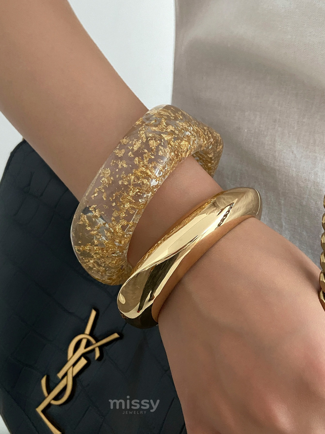 Emory Gold & Silver Foil Resin Bangles