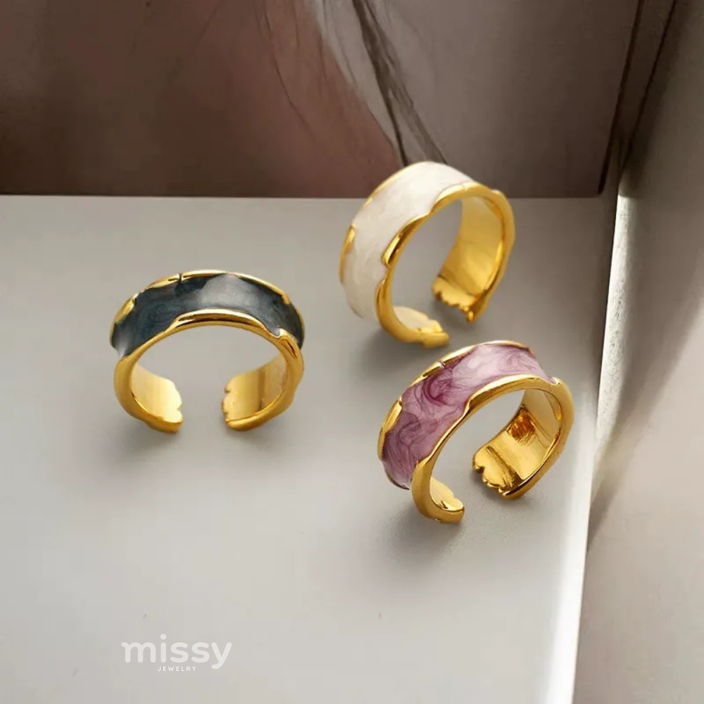 Rielle Marbled Enamel Adjustable Gold Ring