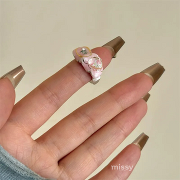 Pink Porcelain Blossom Ring Set