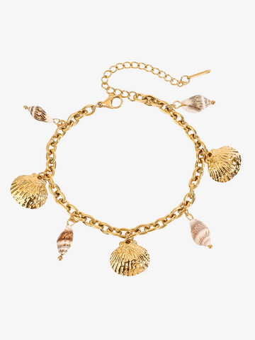 Golden Shell & Natural Seashell Charm Bracelet