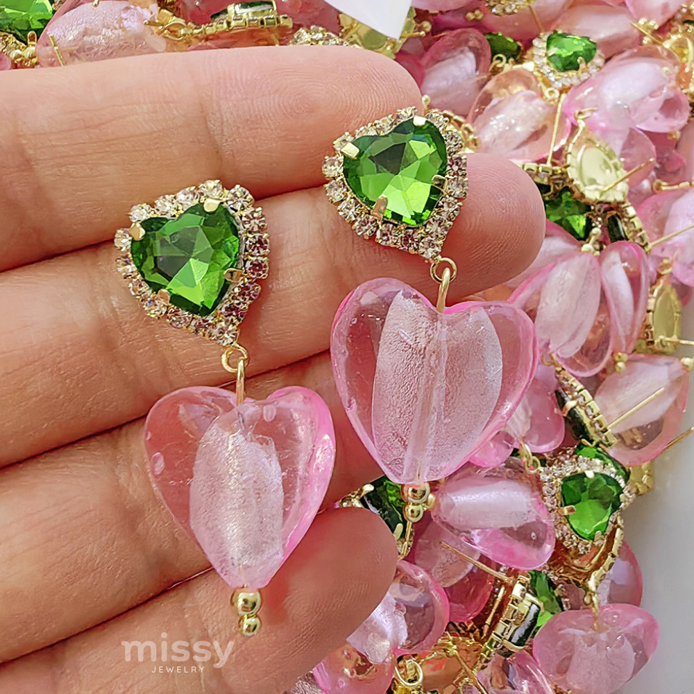 Linda Heart Drop Earrings with Green Zircon