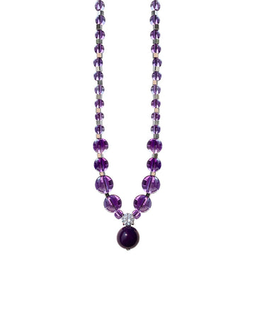 Amethyst Stone & Crystal Beaded Necklace