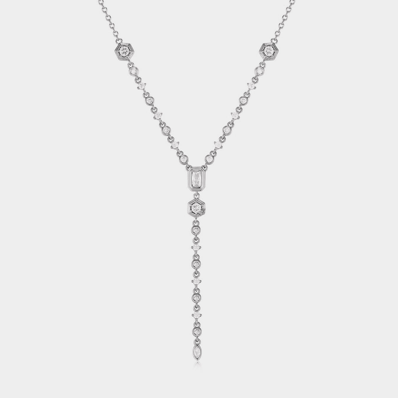 Layered Zircon Pendant Necklace - Silver Multi-Zircon - A Version [NJOJSVIX]