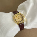 Vintage Polygonal Small Dial Watch - Coffee Strap Gold Case Gold Dial [JB7YOV7B]