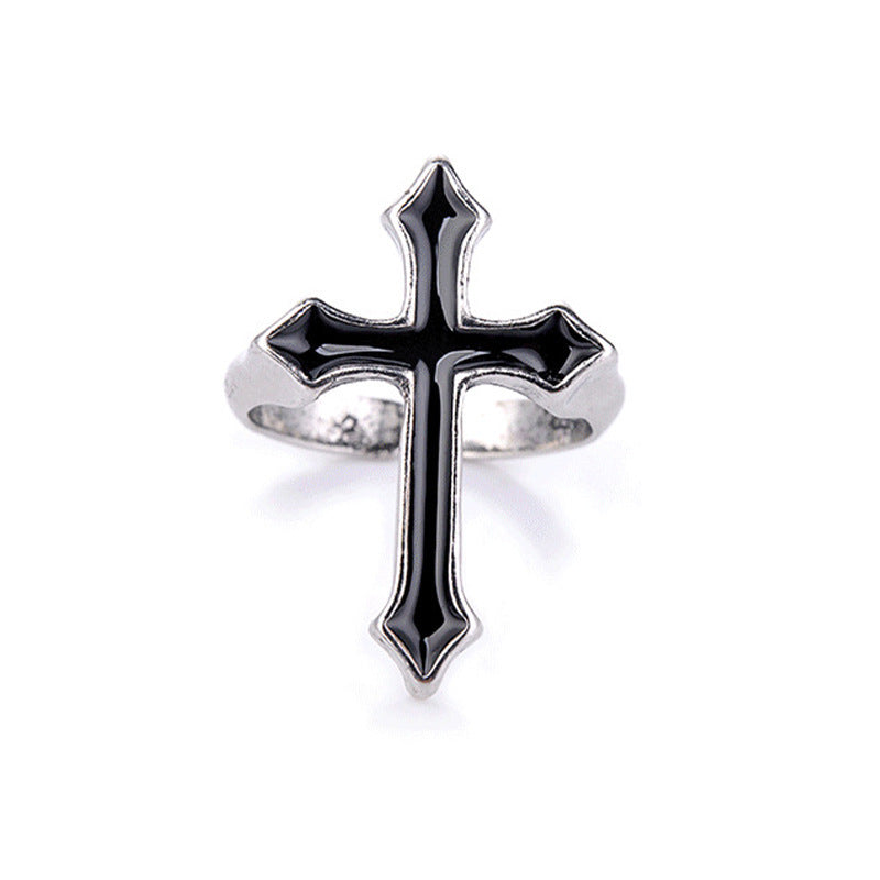 Heavenleigh Enamel Cross Ring - Black [5EAMQEDV]
