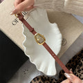 Square Leopard Print Watch - Snake Head Leopard / Dark Brown Strap Gold Dial [BIP2JWUO]