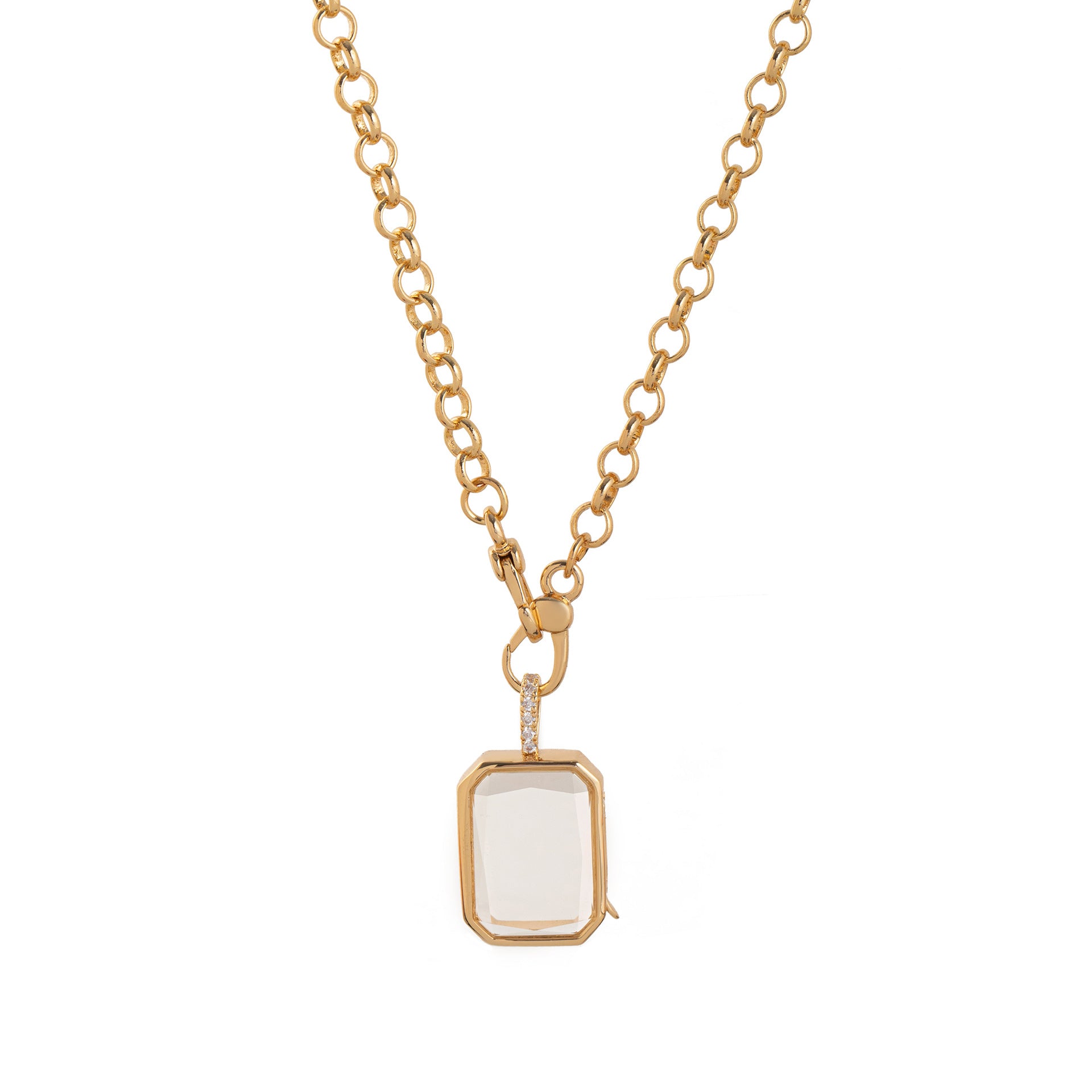 Floating Glass Locket Pendant Necklace - Rectangle Clear Locket Necklace [YDQ349TB]