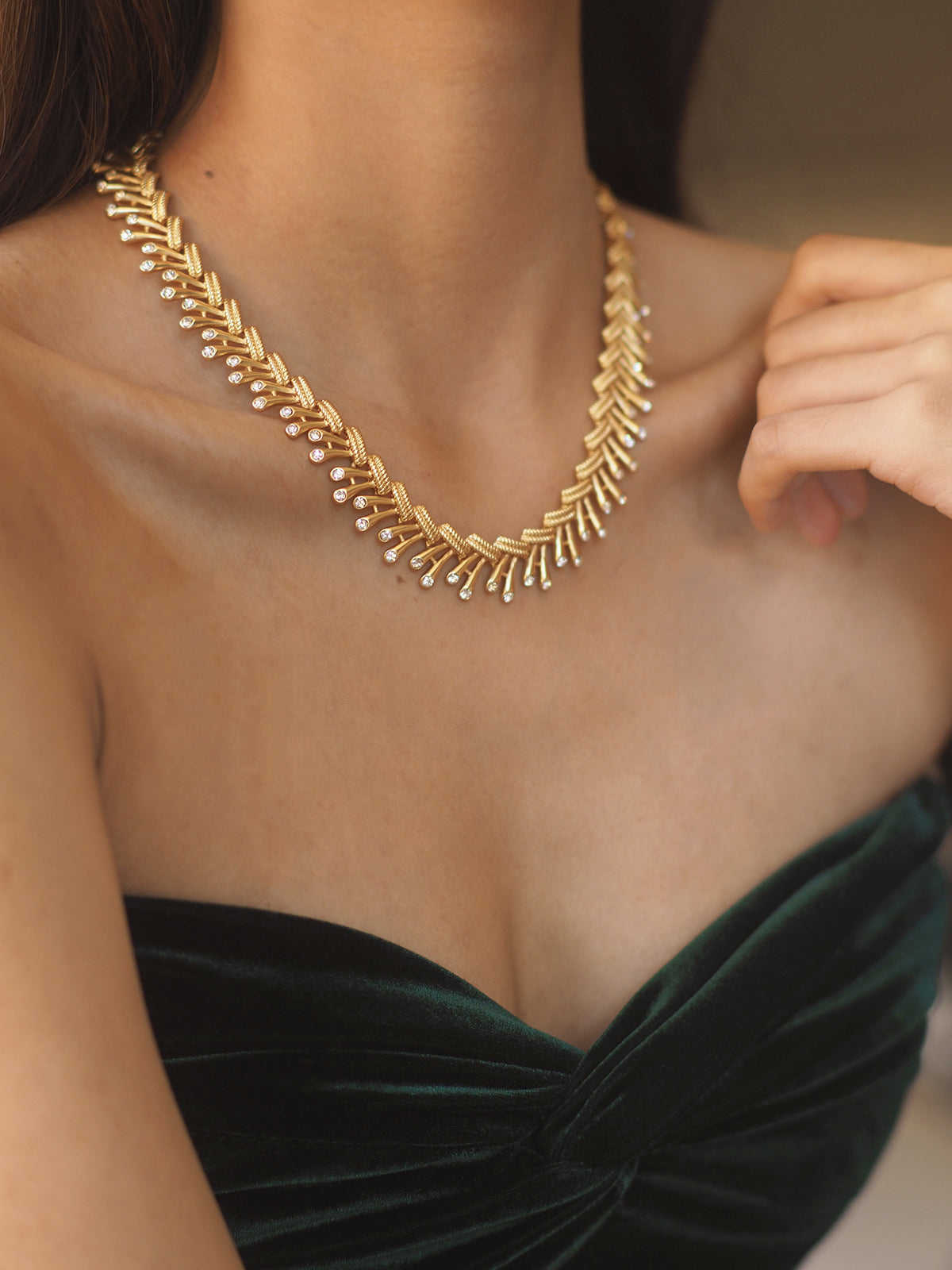 Pearl-Adorned Golden Choker Necklace