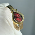 Vintage Roman Numeral Mesh Watch - Gold Strap Red Dial [5TTXH2VS]