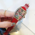Rhinestone Tonneau Leather Strap Watch - Bright Red [XLGPHO06]