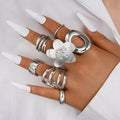 Ashlee Pearl Blossom Ring Set - Flower Plain Band Ring [D9QHNFPW]