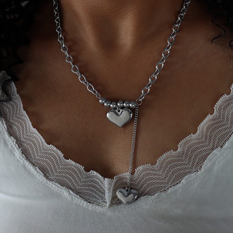 Jaeleigh Delicate Double Heart Necklace - Silver [8L3OAE9F]