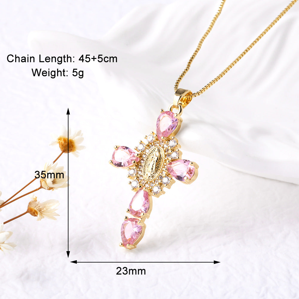 Ianna Madonna Cross Necklace - Pink Small [FEIXYVZO]