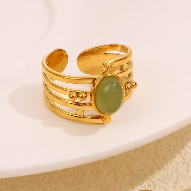 Leeba Layered Stone Open Ring - Light Green [D47U8WOF]