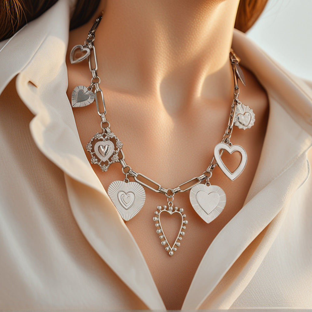 Kymora Striped Heart Necklace - Silver Heart Necklace [FZLJK5LI]