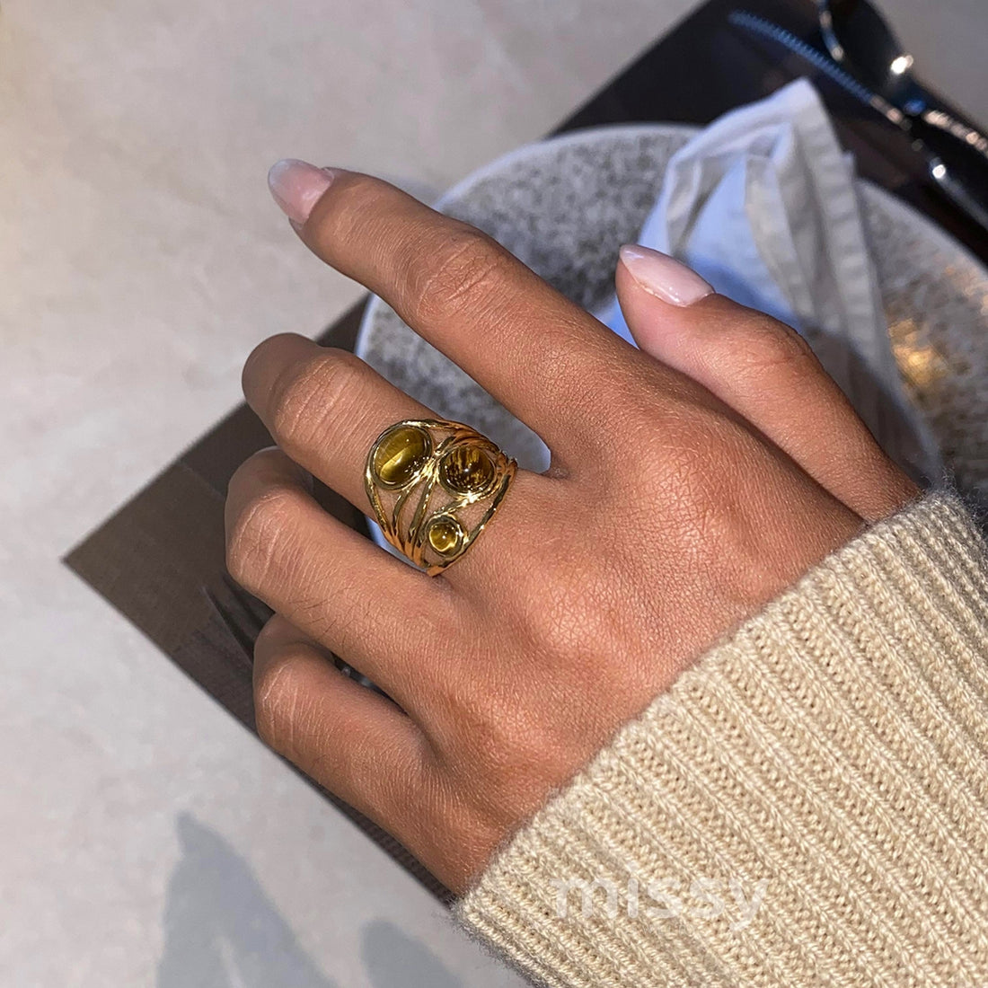 Jai Triple Gem Open-Band Ring