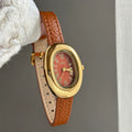 Vintage Oval Dial Leather Watch - Style 723: Roman Numerals / Orange Strap [ITDJ70DF]