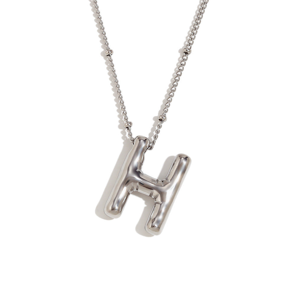 Aiyanah Glossy Bubble Letter Necklace - Silver H [AHZNRDQI]