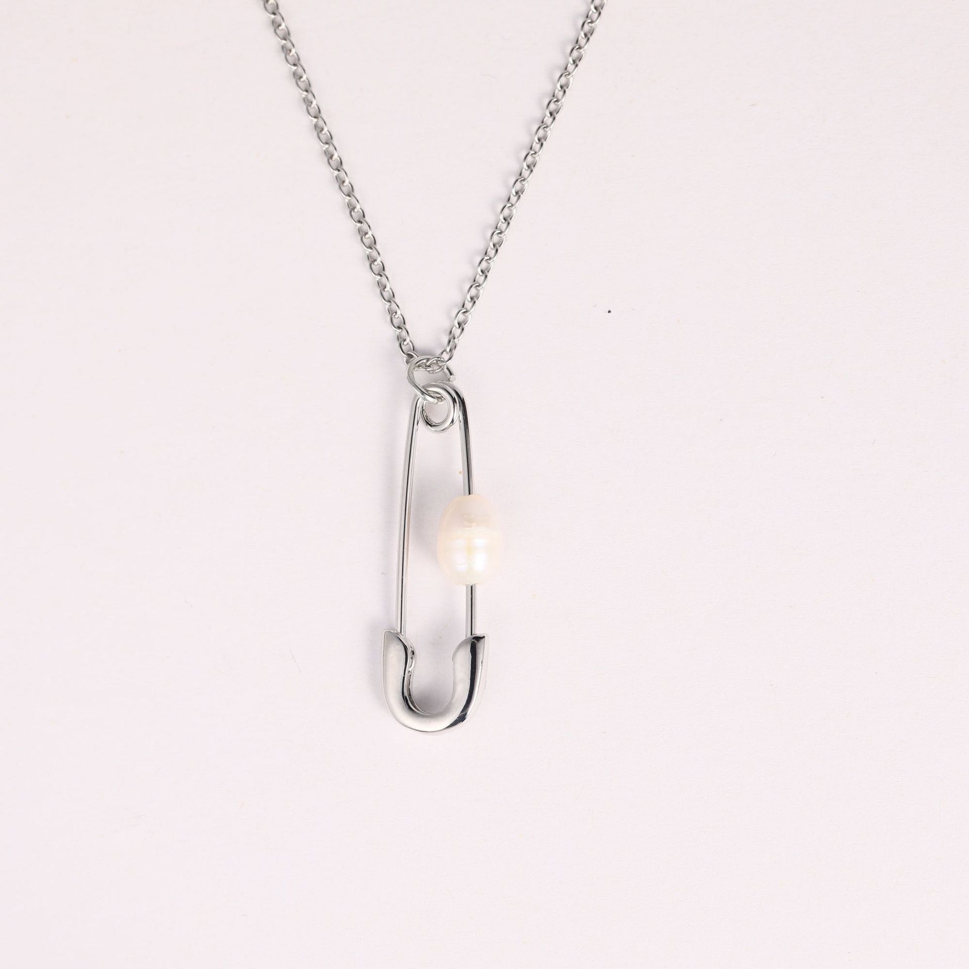 Pearl Pin Chain Necklace - Silver Necklace with Freshwater Pearl [ZSFV7YDH]