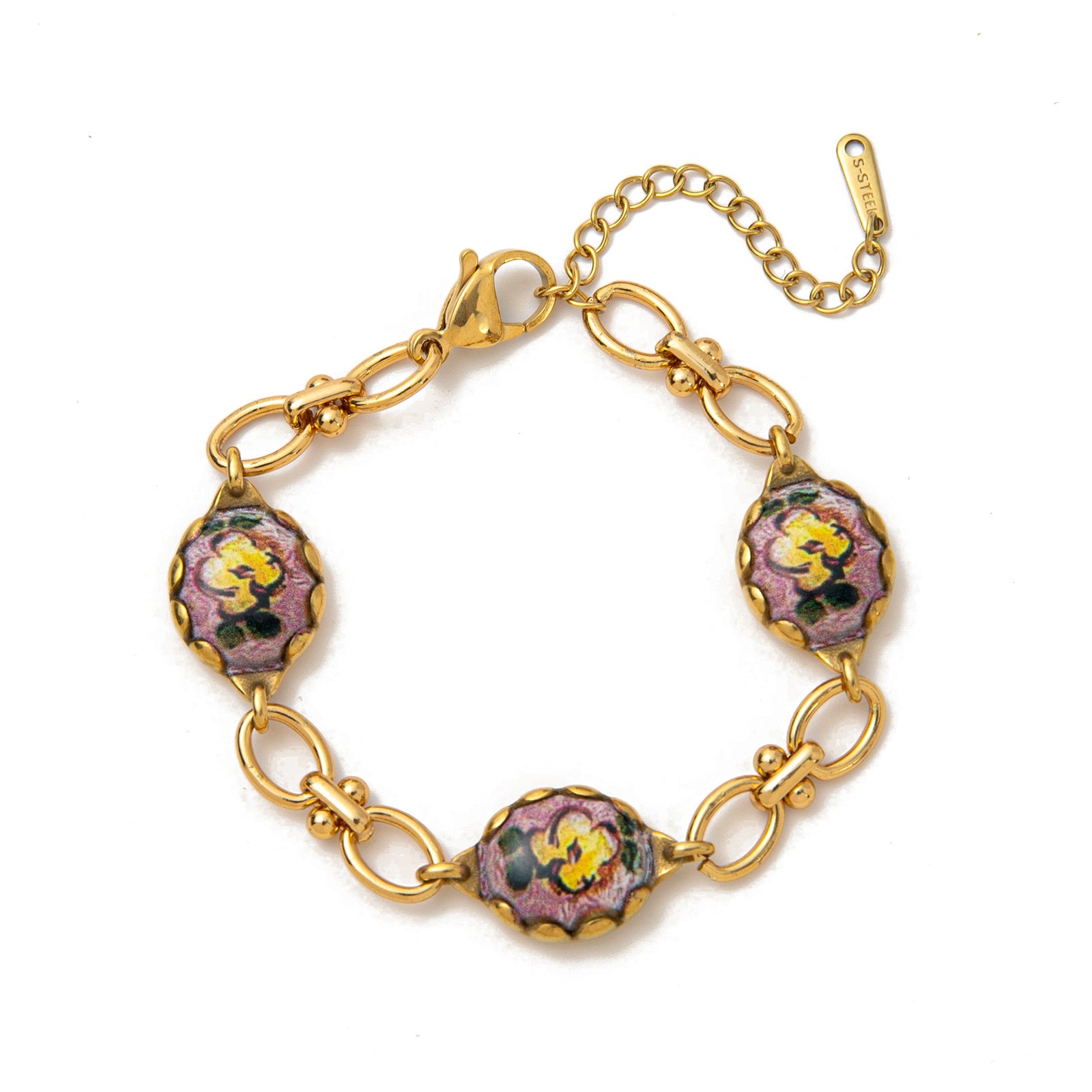 Dainty Floral Charm Bracelet - Gold Three-Flower Bracelet [J8JY825N]