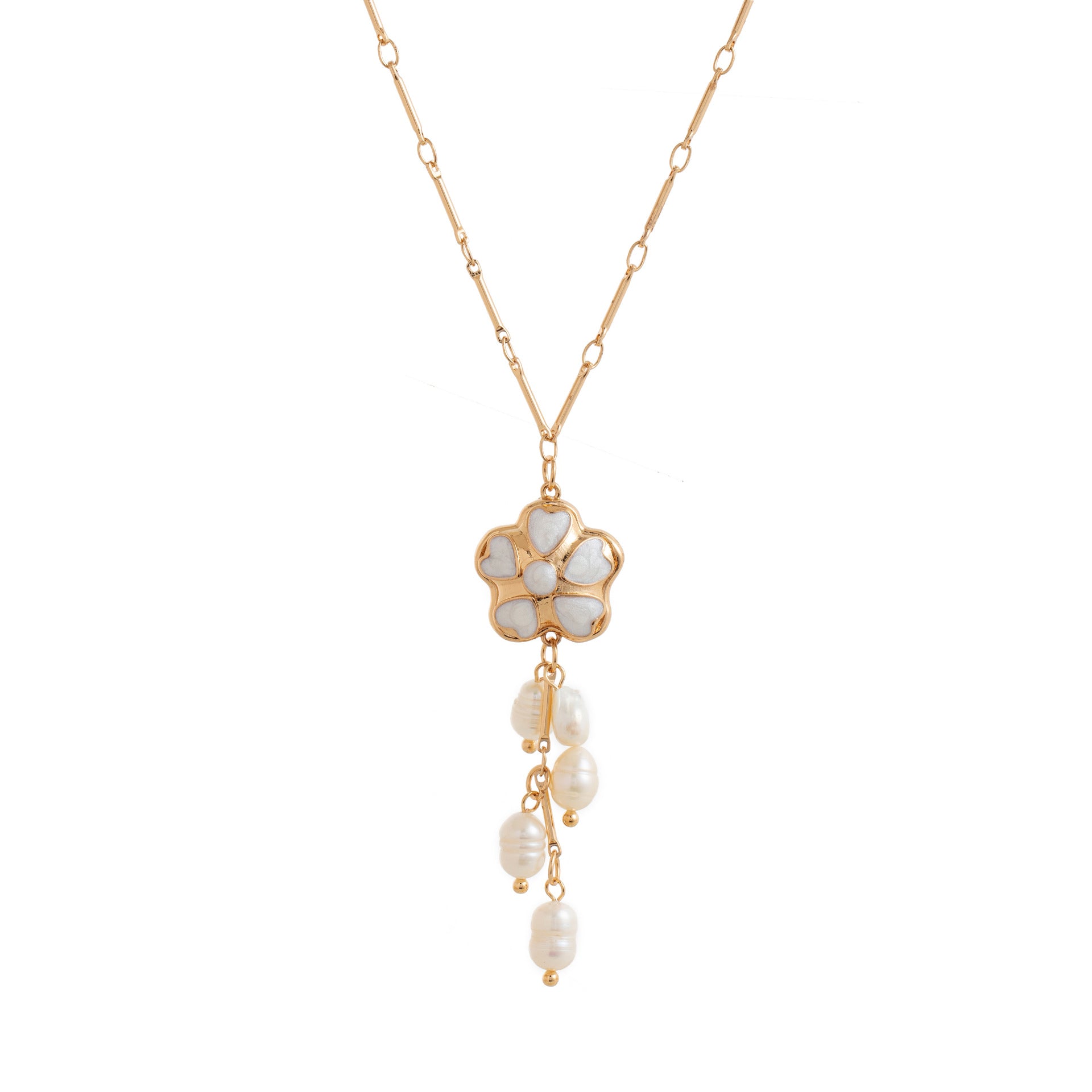 Pearl Flower Pendant Necklace - Flower Pearl Tassel Necklace [MGVBMPZW]