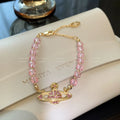 Pink Crystal Saturn Beaded Necklace - Pink Crystal Saturn Bracelet [1I63HW8P]