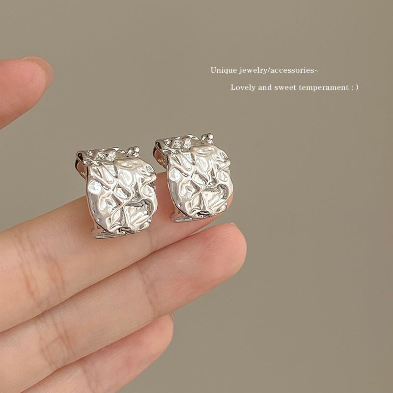 Timber Pleated C-Hoop Earrings - Silver [X09G0QZV]