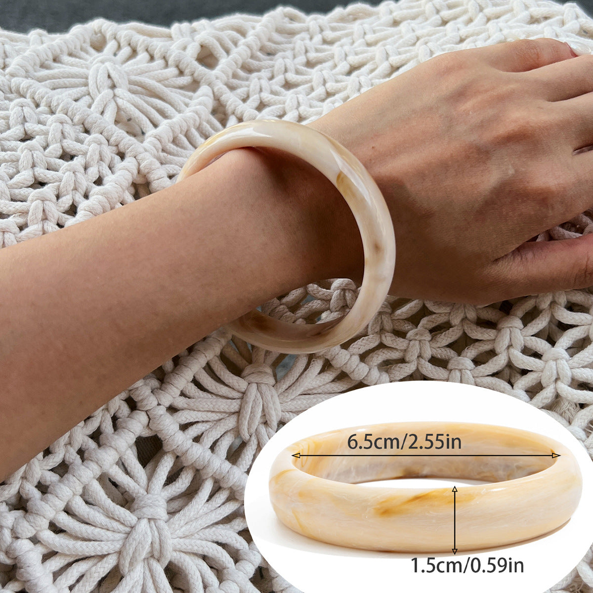 Maryn Asymmetrical Smudged Resin Bangle - Off-white Option 2 [GR232HK2]