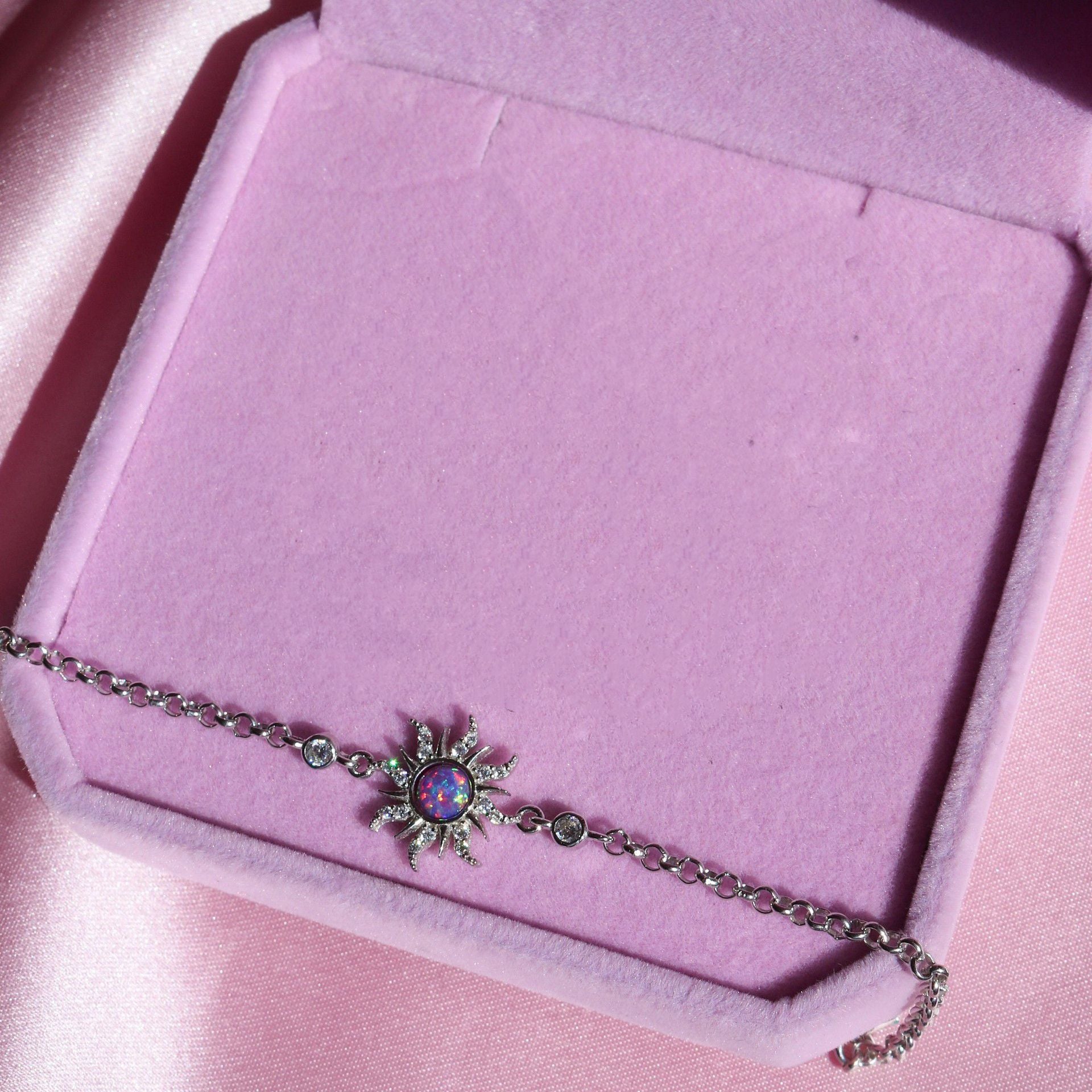 Aariyah Opal Zirconia Pendant Necklace - Purple Opal Bracelet (Silver) [FX7QLKF8]