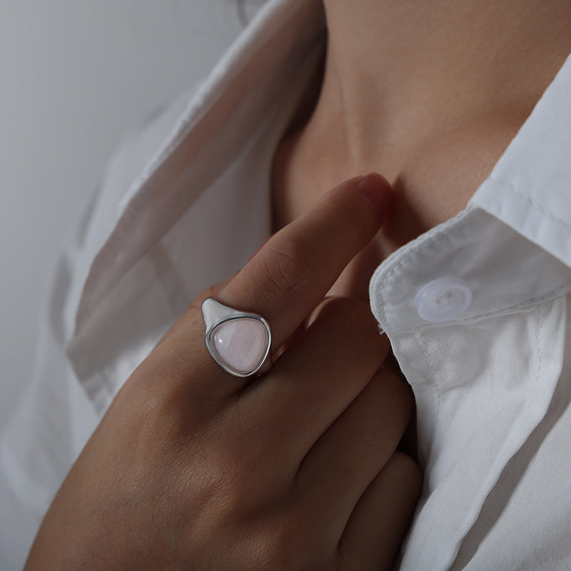 Addie Triangle Stone Ring - Pink Crystal Ring (Silver-Tone) [RMYTSYK6]