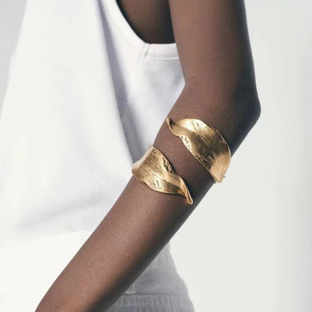 Leaf Motif Gold-Plated Bangle