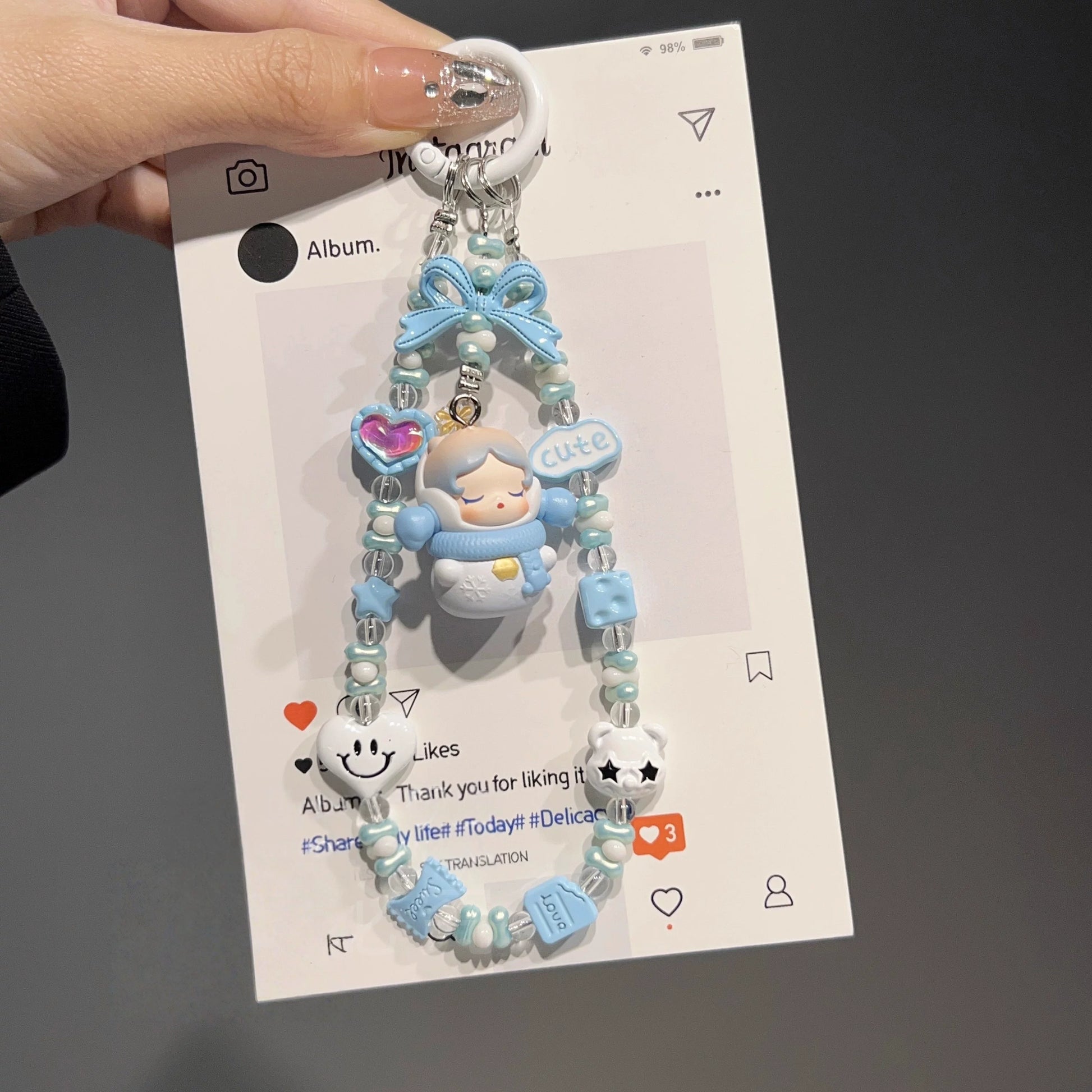 Beaded Angel Phone Charm - Snow Angel + Alloy Chain (White Gasket Included) [9W46GP5X]