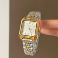 Square Case Minimalist Wrist Watch - Two-Tone Band White Dial (Steel) [QW5QPZDY]
