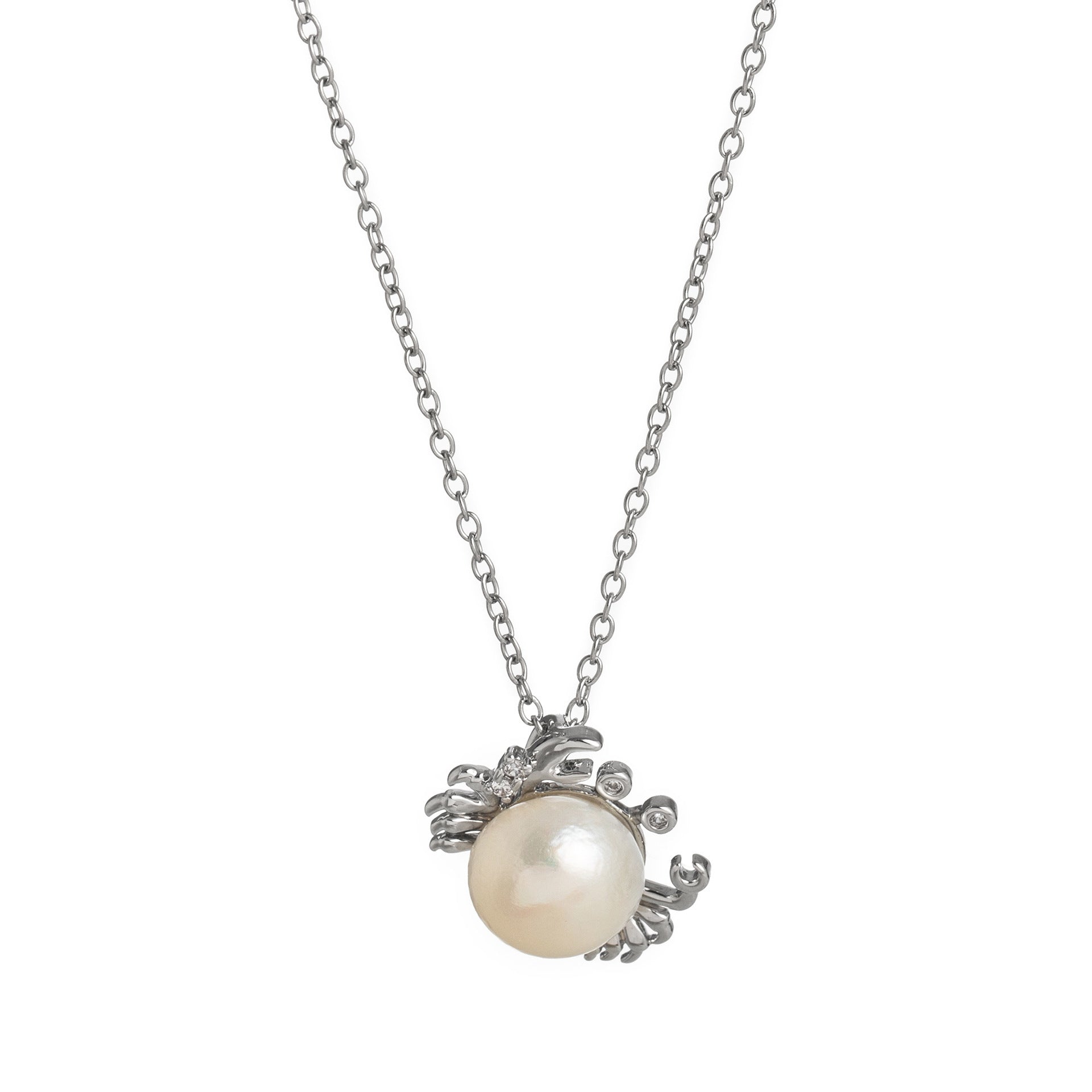 Baroque Pearl Fish Pendant Necklace - Silver Crab [J35C2CHA]