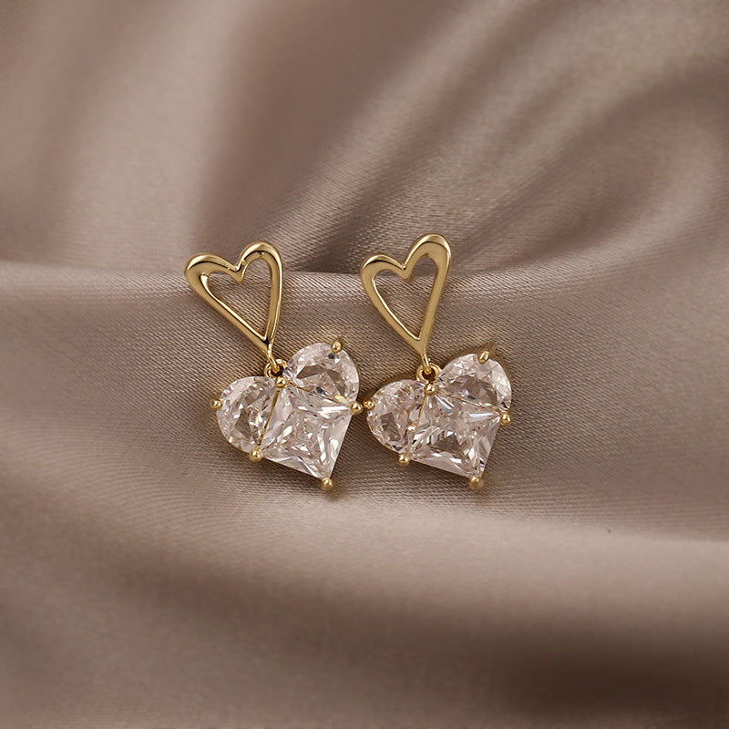 Coraline Zircon Heart Necklace - White Earrings [0XAA33NY]