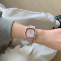 Minimalist Square Dial Faux Leather Watch - Dusty Rose (MIQI Silicone Strap Square Even Numbers) [149TEHKN]