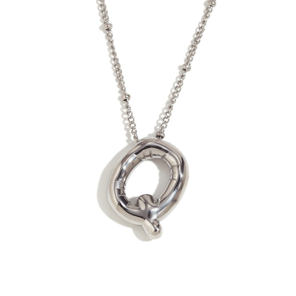 Aiyanah Glossy Bubble Letter Necklace - Silver Q [L5XTAZQ7]