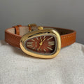 Vintage Oval Dial Leather Watch - Style 88241: Snake Head / Orange Strap [4BQ71QDQ]