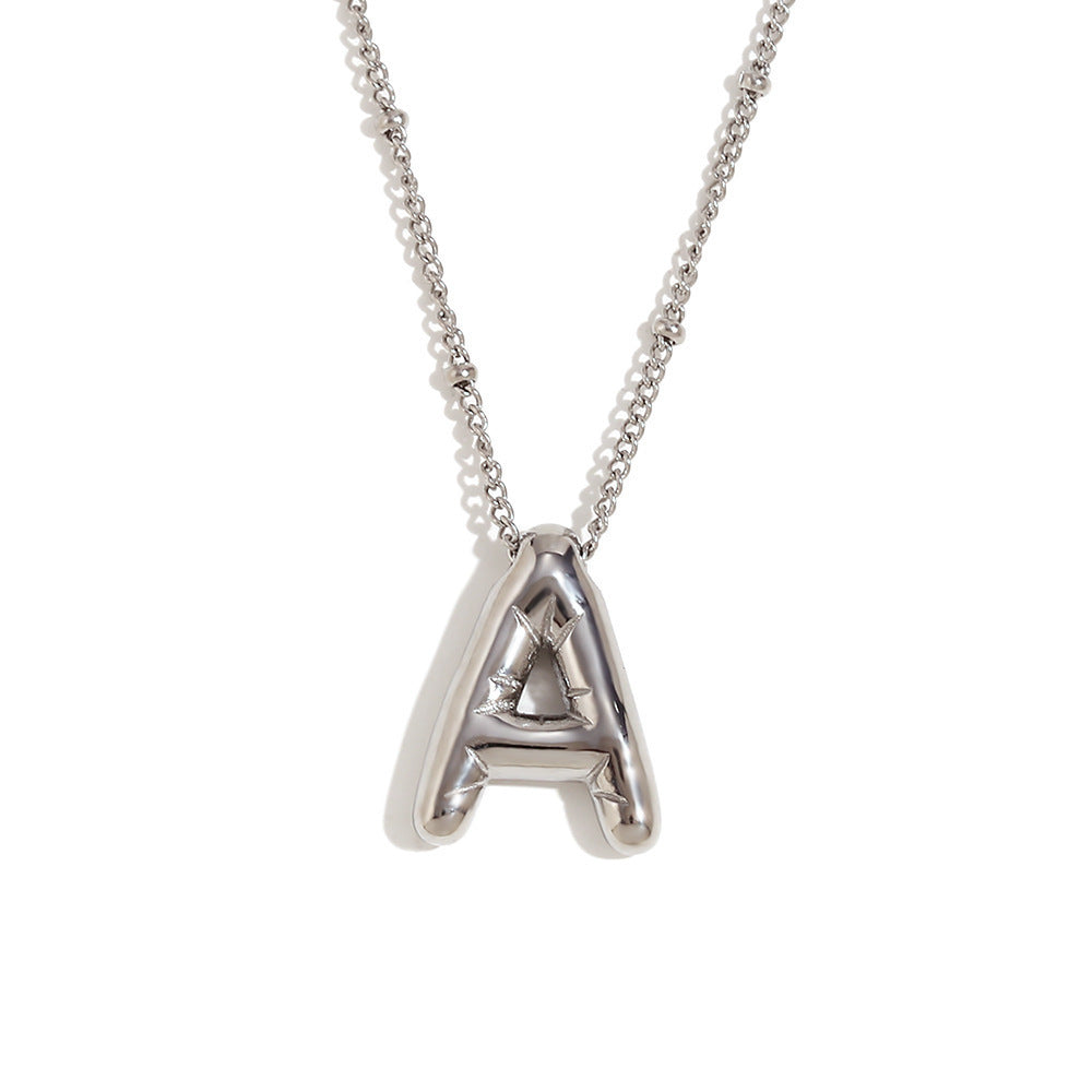 Aiyanah Glossy Bubble Letter Necklace - Silver A [O2O38PDP]