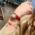 Elegant Tonneau Leather Watch - Red [7P6G63RR]