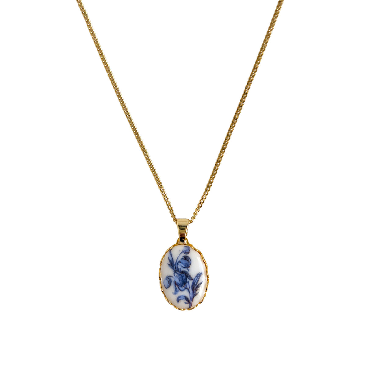 Ayelen Painted Pendant Necklace - Blue Printed Necklace [3531UV63]