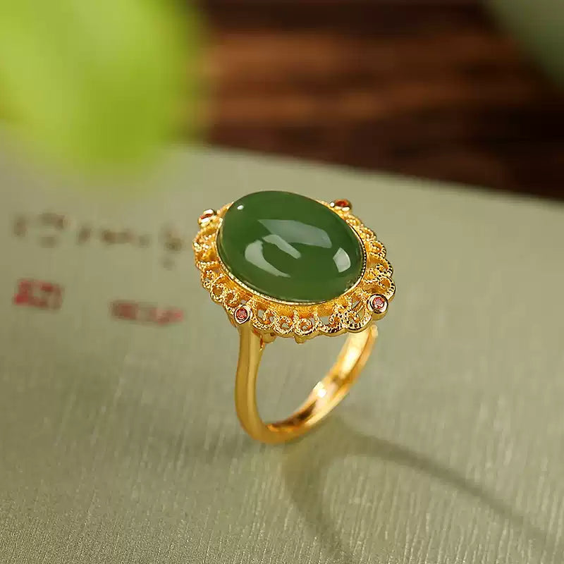 Imperial Jade Blossom Sterling Silver Gold-Plated Ring