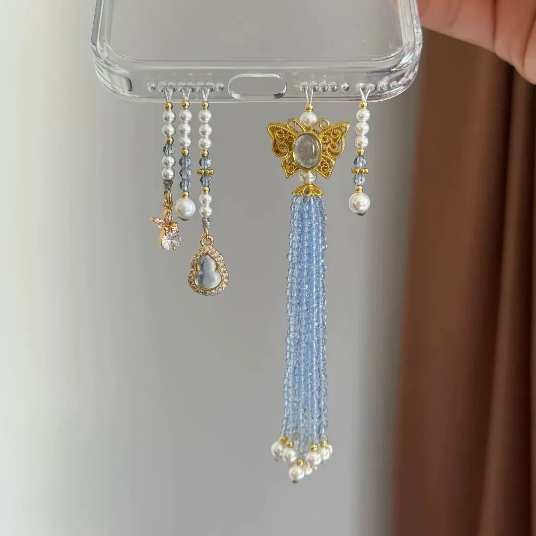 Beaded Dolphin Phone Charm - Gourd Butterfly Tassel [1P7ZGAOK]