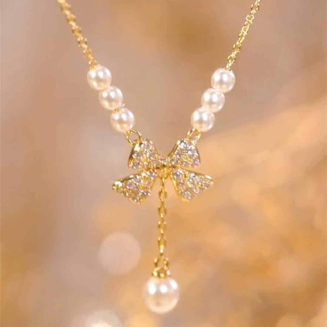 Arantza Pearl Butterfly Tassel Necklace - Gold