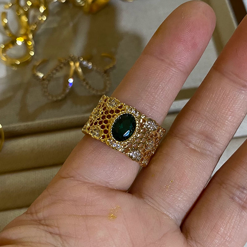 Layan Filigree Gemstone Ring - Green Gemstone Ring [NY5PM46I]