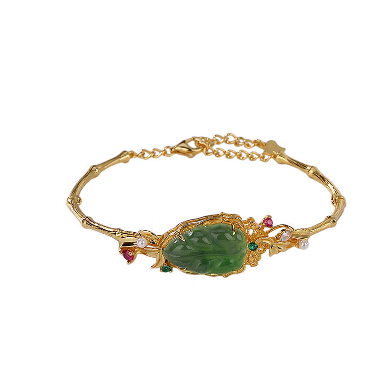 Jade Gemstone Bamboo Leaf Bracelet